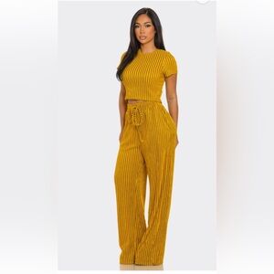 Mustard Striped Women's Wide Leg Pants